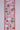 Christmas-themed ribbon with snowmen, trees, and presents on a pink background