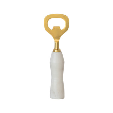 Stainless Steel & Marble Bottle Opener, Gold Finish & White