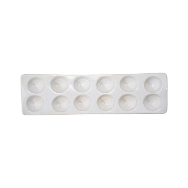 Stoneware Egg Holder, Reactive Glaze, White (Holds 12 Eggs)