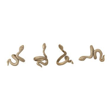 Cast Aluminum Snake Shaped Napkin Rings, Gold Finish, Set of 4 Tied with Jute