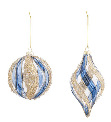 Gold/Blue Swirl Ornaments, Glass (Set of 2)