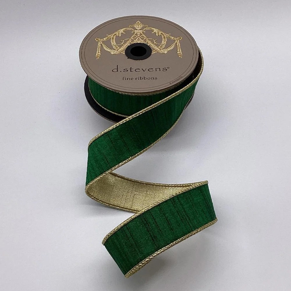 Slub Ribbon Emerald Green Slub Dupion Ribbon - 1.5