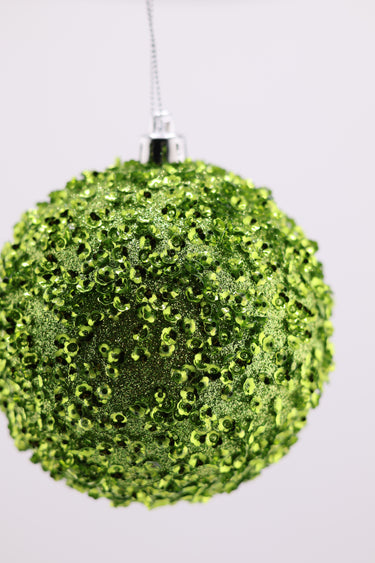 4" Lime Green Sequin & Glitter Ball Ornament