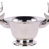 Silver pedestal bowl with sculpted deer heads and branching antlers on both sides, measuring 12.5 inches long and 8.5 inches wide.