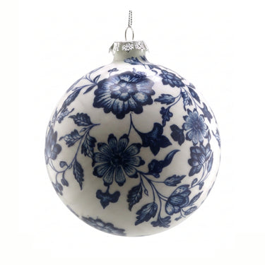 Blue & White Chinoiserie Glass Ball Ornaments, 120mm (Set of 2)