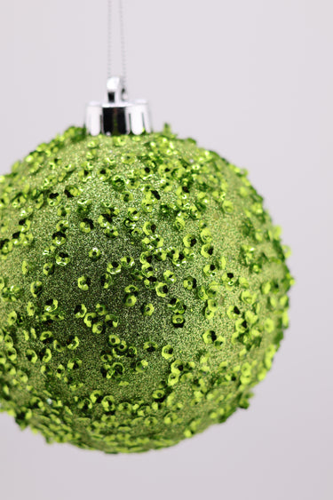 4.75" Lime Green Sequin & Glitter Ball Ornament