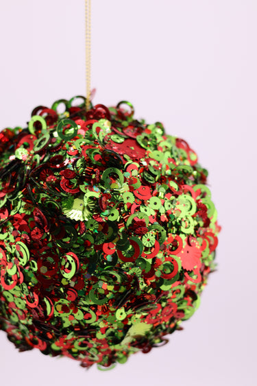 4.75" Red/Lime Sequin Glitter Ornament