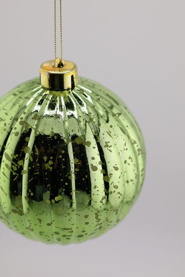 4.75" Antique Vertical Stripe Ball Ornament - Lime Green