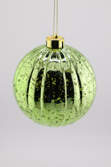 4.75" Antique Vertical Stripe Ball Ornament - Lime Green