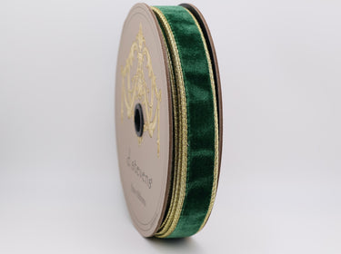 Pine Green Velvet Ribbon w/ Light Gold Back - 1" x 10yds (d. stevens)