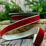 Red velvet wired ribbon with metallic silver backing on a 1-inch by 10-yard roll.