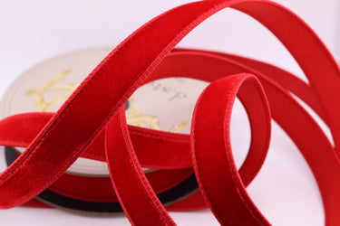 Red Velvet Ribbon w/ Red Dupion Back - 1" x 10yds (d. stevens)