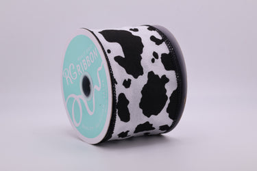 2.5"X10YD Fuzzy Cow Print Ribbon (White/Black)