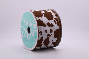 2.5"X10YD Fuzzy Cow Print Ribbon (White/Brown)
