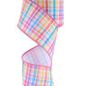 watercolor plaid wired ribbon pastel multi color 2.5 inch wide craft ribbon roll