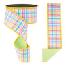 pastel watercolor plaid wired edge ribbon with yellow trim 2.5 inch multi color craft ribbon roll