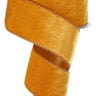 Roll of antique gold velvet ribbon with coordinating satin backing, measuring 2.5 inches wide by 10 yards long.