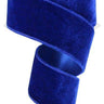 Roll of royal blue velvet ribbon with coordinating satin backing and wired edges, measuring 2.5 inches wide by 10 yards long.