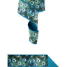Roll of peacock feather wired ribbon with teal fused backing and wired edges, measuring 2.5 inches wide by 10 yards long.