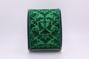 Velvet Ribbon - Damask Emerald 2.5" x 10yd