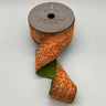 Boucle ribbon in orange, green, and blue with green dupion back, 2.5" x 10yds