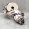 Red, black, and cream flannel plaid ribbon with wired edges, 2.5 inches wide by 10 yards long