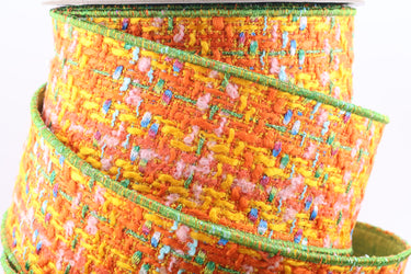 Sunset Spark Ribbon - Boucle/Dupion - Orange/Green/Blue - 2.5" x 10yds (d. stevens)