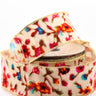Floral ribbon with a gold edge on a white background