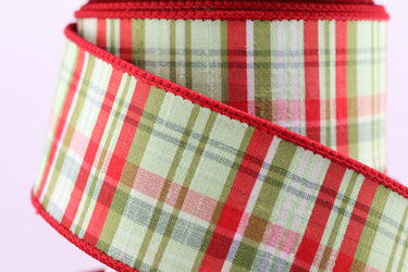 Abby Lane Plaid Ribbon - Red/Apple Green w/ Red Back - Dupion - 2.5" x 10yds (d. stevens)