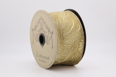 Gold Jacquard Waves Wired Ribbon – 2.5" x 10 Yards (d. stevens)