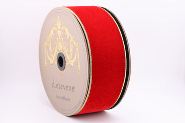 Lush Red Velvet Ribbon with Metallic Light Gold Backing – 2.5" x 10 Yards (d. stevens)