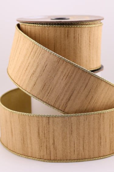 Dark Almond Slub Dupion Ribbon w/ Metallic Gold Back 2.5" x 10yd (d. stevens)