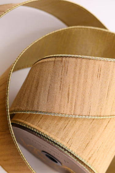 Dark Almond Slub Dupion Ribbon w/ Metallic Gold Back 2.5" x 10yd (d. stevens)