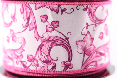 Acanthus Scroll Chinoiserie Taffeta Ribbon - Pink/White - 2.5" x 10yds (d. stevens)