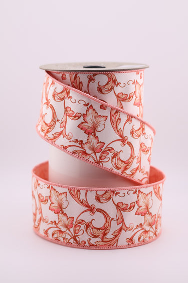 Acanthus Scroll Chinoiserie Taffeta Ribbon - Terra Cotta/White - 2.5" x 10yds (d. stevens)