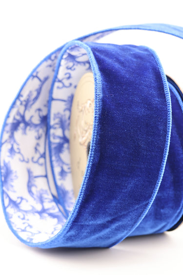 Chinoiserie Velvet – Royal Blue - Velvet/Dupion - Blue/White - 2.5" x 10yds (d. stevens)