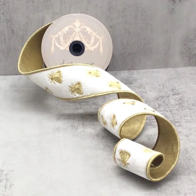 White Velvet Bee Wired Ribbon 2.5 Inch x 5 Yards | d.stevens Designer ...