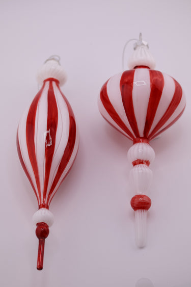 Red & White Striped Glass Ornaments, 8.5" & 9"H (Set of 2)