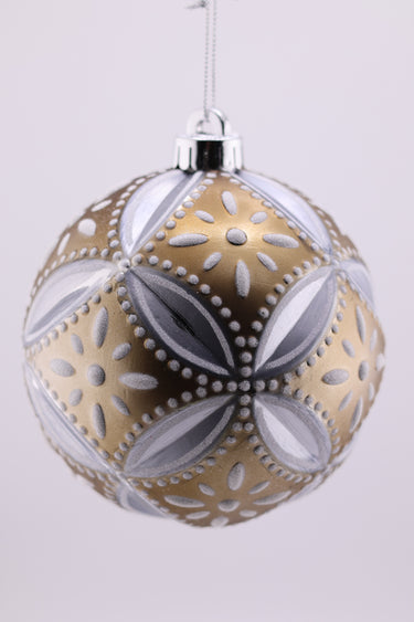 5" Floral Daisy Ball Ornament - Silver/Gold & Gold/Silver (Set of 2)