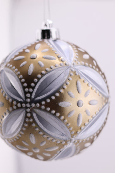 5" Floral Daisy Ball Ornament - Silver/Gold & Gold/Silver (Set of 2)