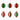 Set of six red, emerald green, and white striped Christmas ornaments in round and teardrop shapes with gold caps.