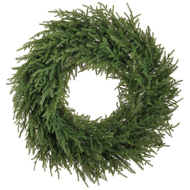 36-inch pre-lit wild pine Christmas wreath with realistic artificial pine branches, durable metal frame, and 200 warm white LED lights for holiday decorating.