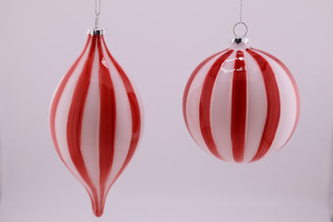 Red & White Striped Glass Ornaments, 4" & 5.25"H (Set of 2)