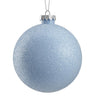 4-inch winter blue glittered Christmas ball ornament with silver cap