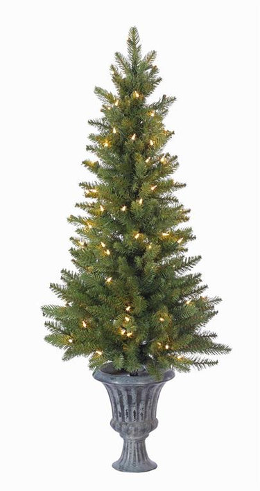 4ft pre-lit Virginia Spruce tree in decorative urn with 100 clear lights and 306 tips.
