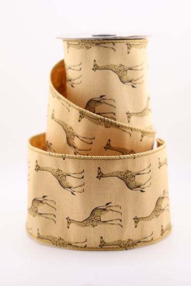 Roll of ribbon with giraffe pattern on a beige background
