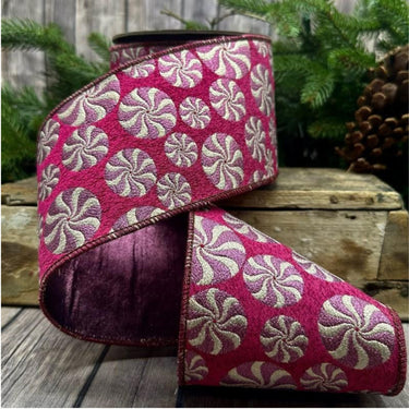 Peppermint Candy Jacquard Ribbon - Pink/Lavender - 4" x 10yds (d. stevens)