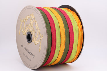Harvest Striped Dupion Ribbon – Pumpkin/Green/Olive 4" x 10yds (d. stevens)