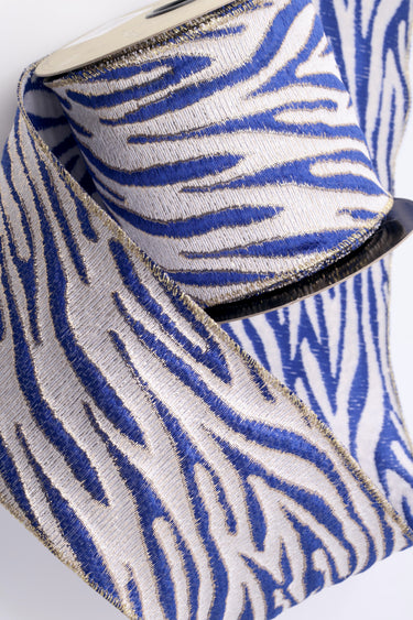 Navy Animal Stripe Jacquard Ribbon - 4" x 10yds (d. stevens)