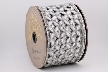 Metallic Floral Ribbon - Silver - 4" x 10 Yards (d. stevens)